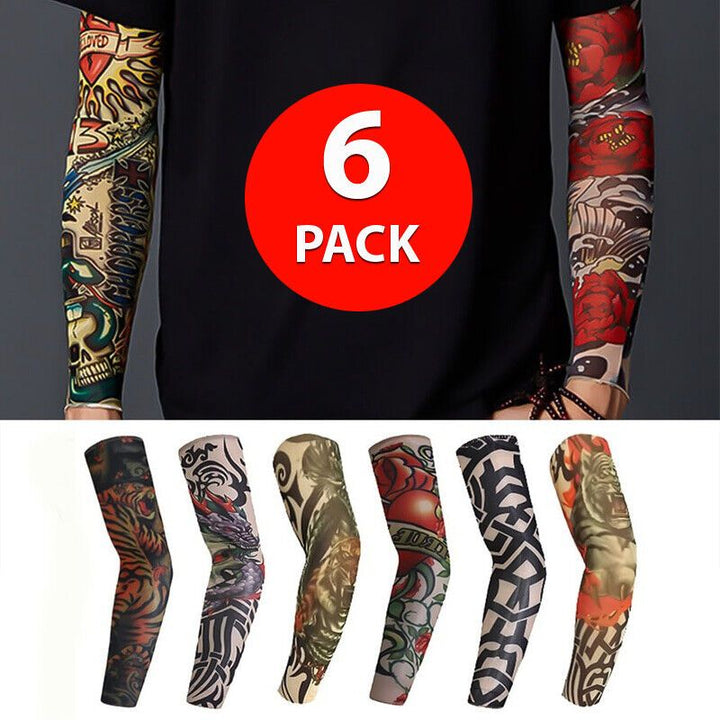 6Pcs Random Mens Women Temporary Fake Skin Nylon Tattoo Sleeves Arm Warmer