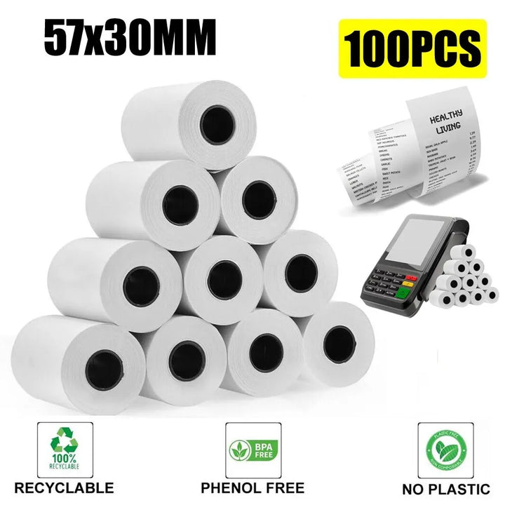 100 Rolls 57x30 Thermal rolls Cash Credit Card Machine Receipt Paper Till Roll