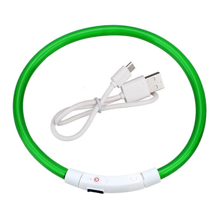 USB Rechargeable Pet Dog Collar Adjustable LED Flashing Luminous Night Safety-Green