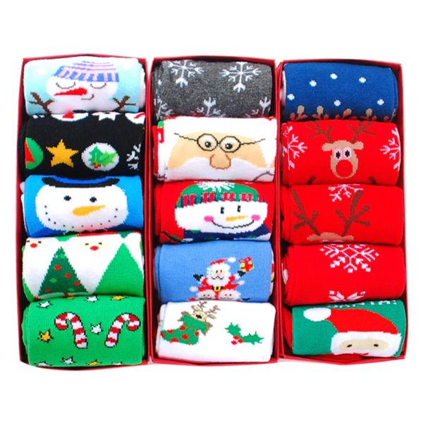 5 Pairs Christmas Socks Men Women Winter Socks Cotton Cartoon Slipper Xmas Gift