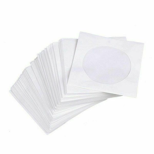 100 Pack CD DVD White Paper Wallets Sleeves Covers Case Storage Holder Protector with Clear Window