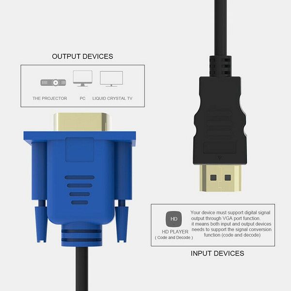 HDMI Male to VGA Male D-SUB Converter Adapter Cable Lead for PC Laptop HDTV