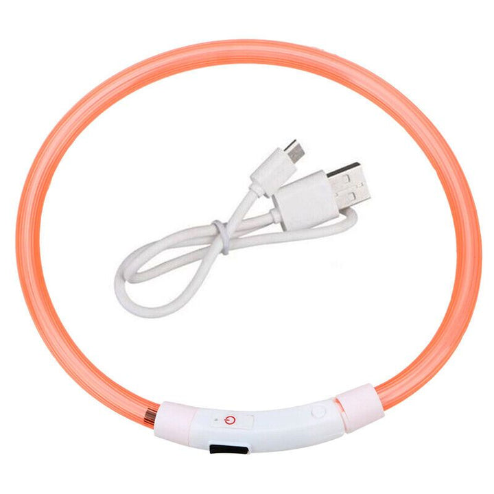 USB Rechargeable Pet Dog Collar Adjustable LED Flashing Luminous Night Safety-Orange