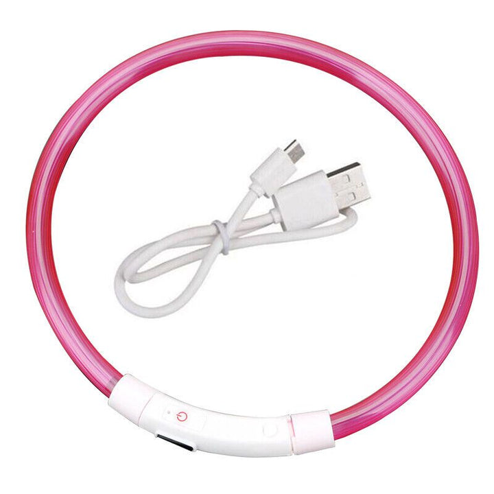 USB Rechargeable Pet Dog Collar Adjustable LED Flashing Luminous Night Safety-Pink