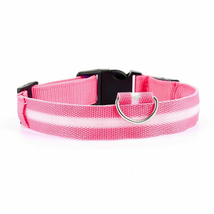 Battery Operated LED Dog Pet Collar Flashing Luminous Safety Night Light-L-Pink