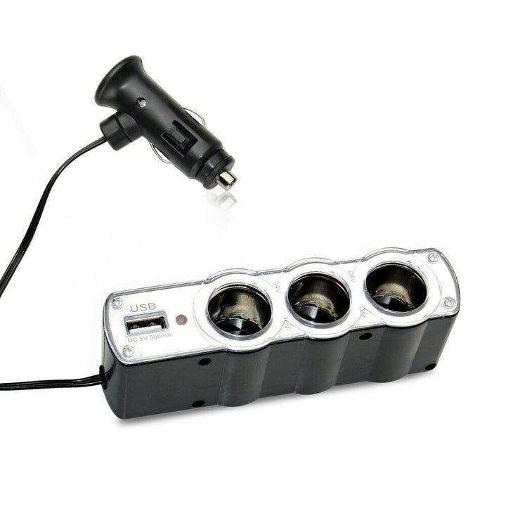 3 Way Car Cigarette Lighter Socket Splitter USB Plug Port Charger Adapter 12V