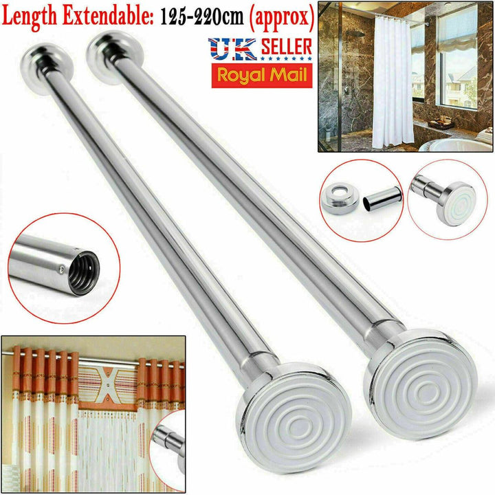 Telescopic Shower Curtain Rail Extendable Pole Tension Rod Chrome Bath 125-220cm