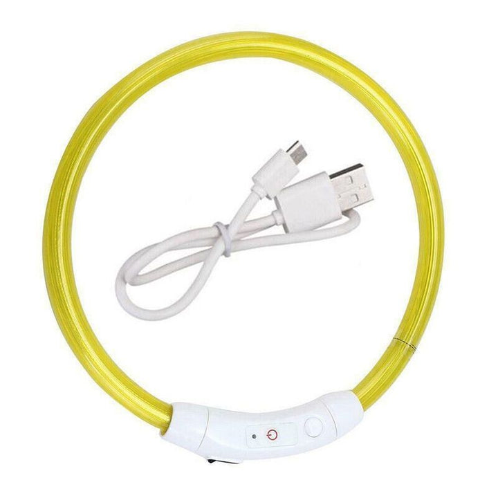 USB Rechargeable Pet Dog Collar Adjustable LED Flashing Luminous Night Safety-Yellow